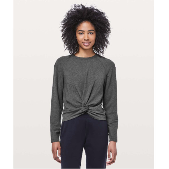 lululemon athletica Tops - Lululemon Tuck & Gather Pullover Heathered Mod Black Twist Front Sweatshirt 10